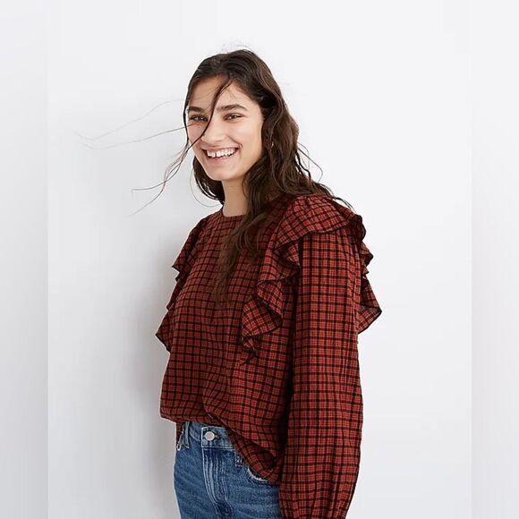 Madewell Ruffle-Front Plaid Top - Picture 3 of 13